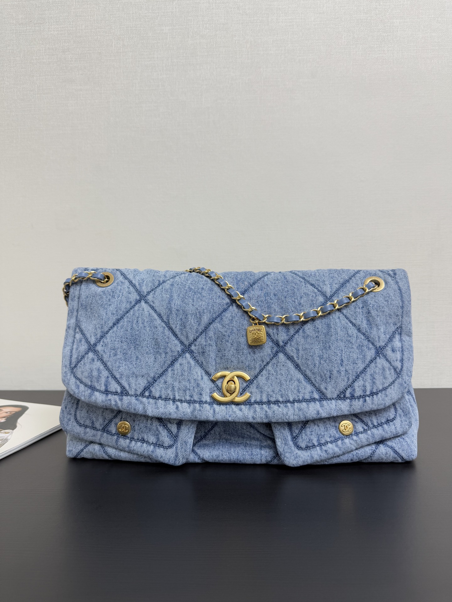 Chanel Ohanel 25K Hobo Light Blue Denim Shopping Bag
