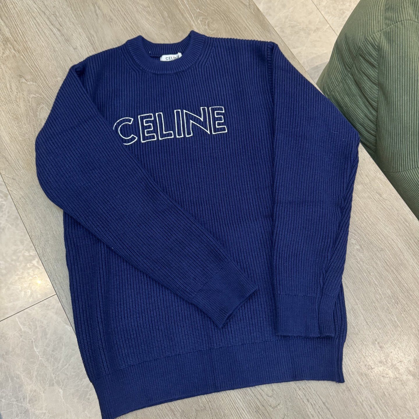 Celine Embroidered Logo Letter Round-Neck Sweater