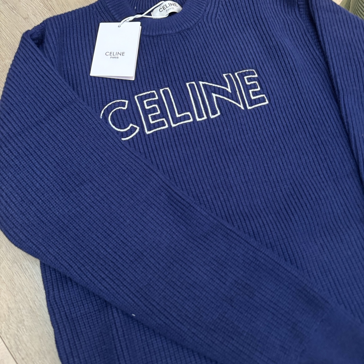 Celine Embroidered Logo Letter Round-Neck Sweater