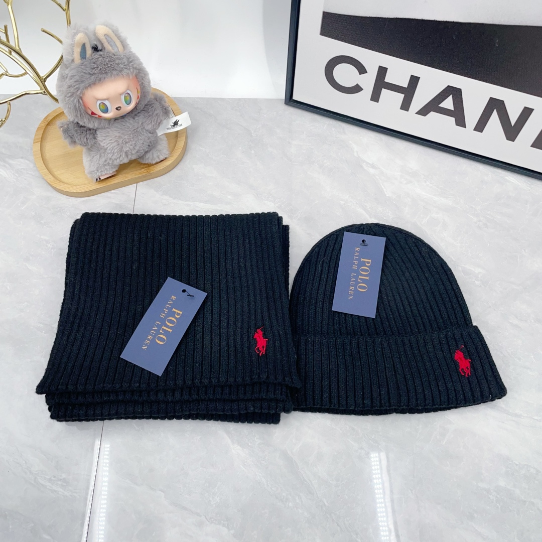 Polo Knit Hat and Scarf Set