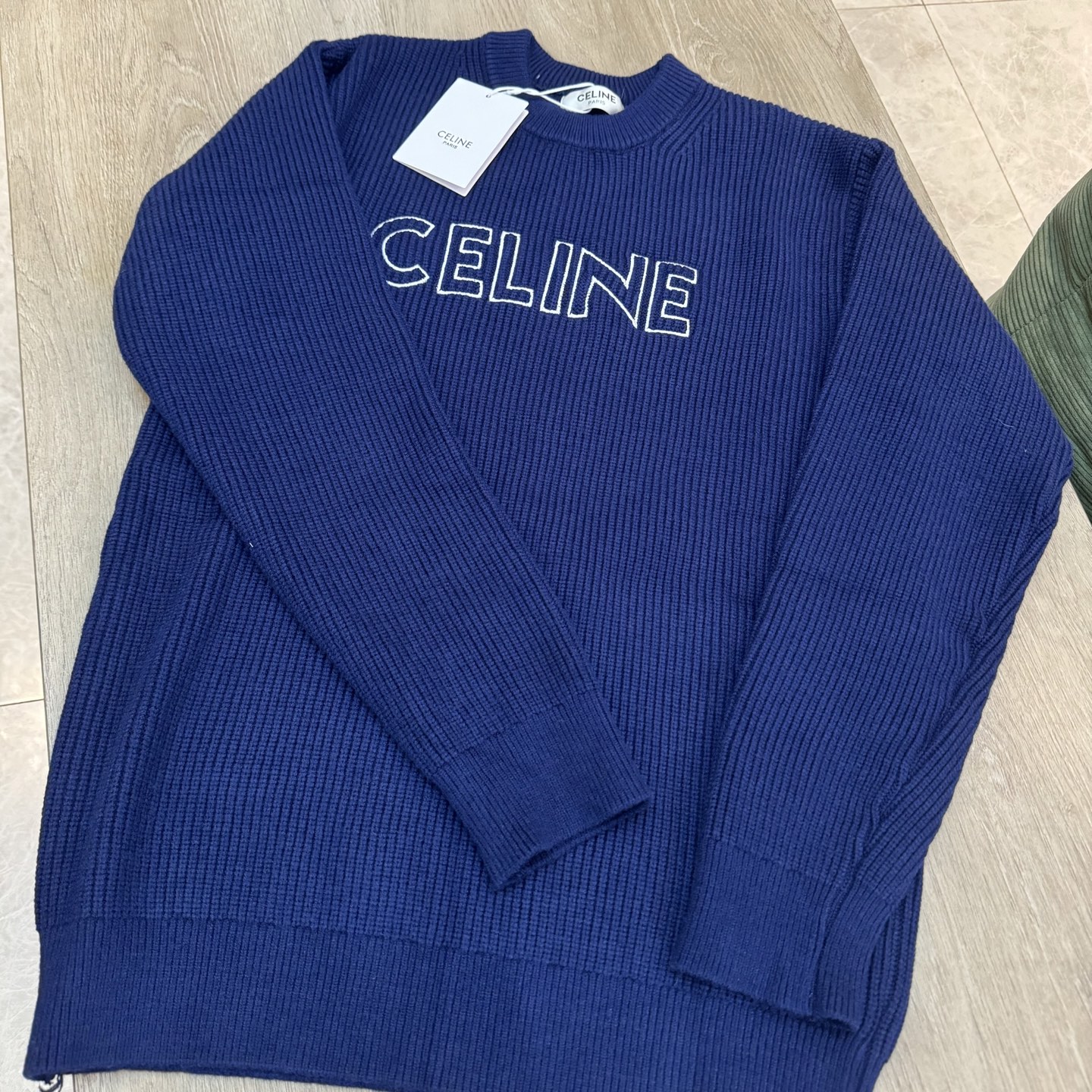 Celine Embroidered Logo Letter Round-Neck Sweater