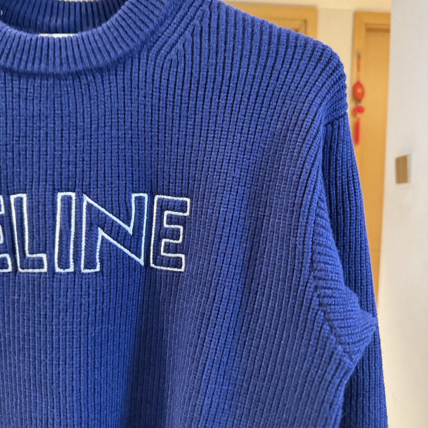 Celine Embroidered Logo Letter Round-Neck Sweater