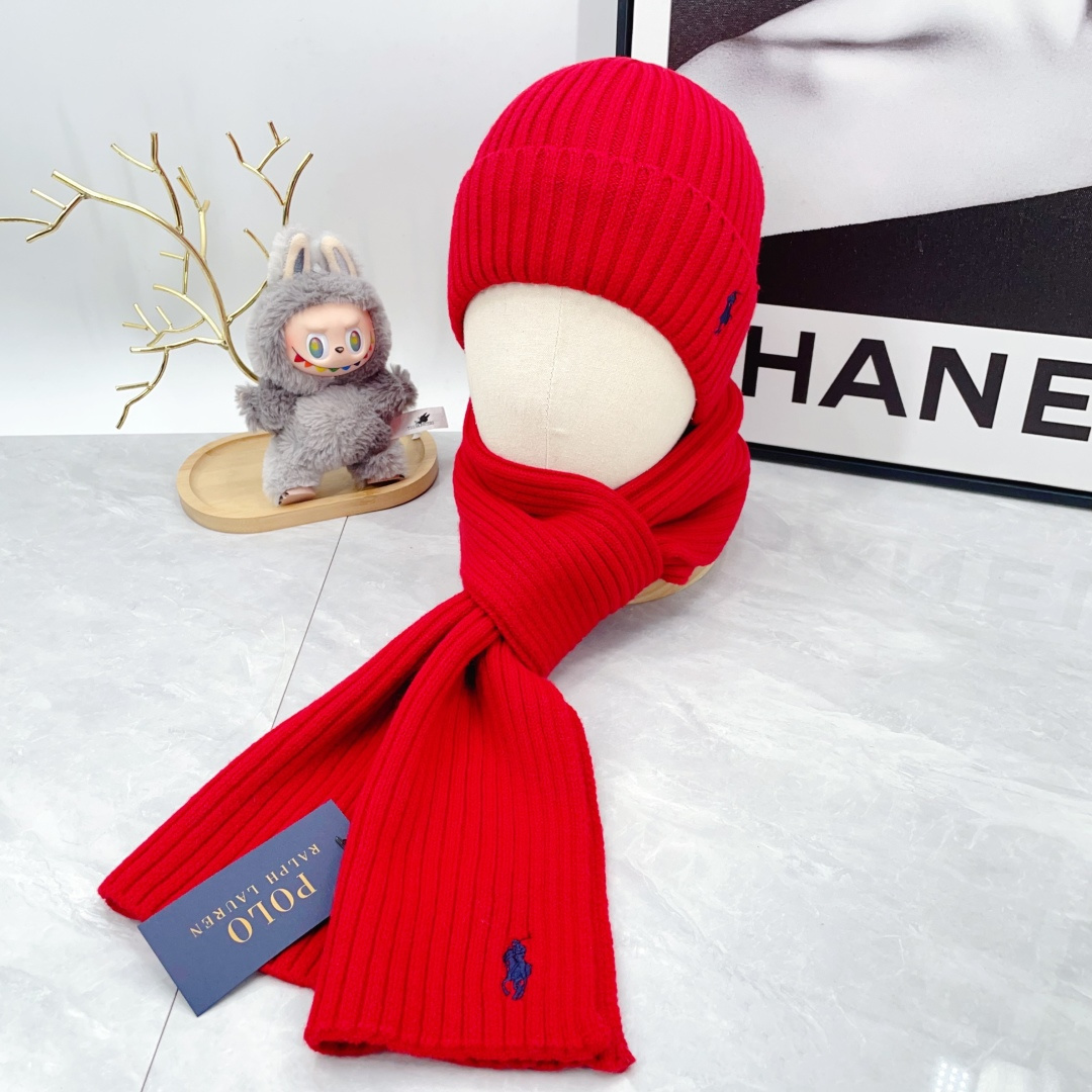 Polo Knit Hat and Scarf Set