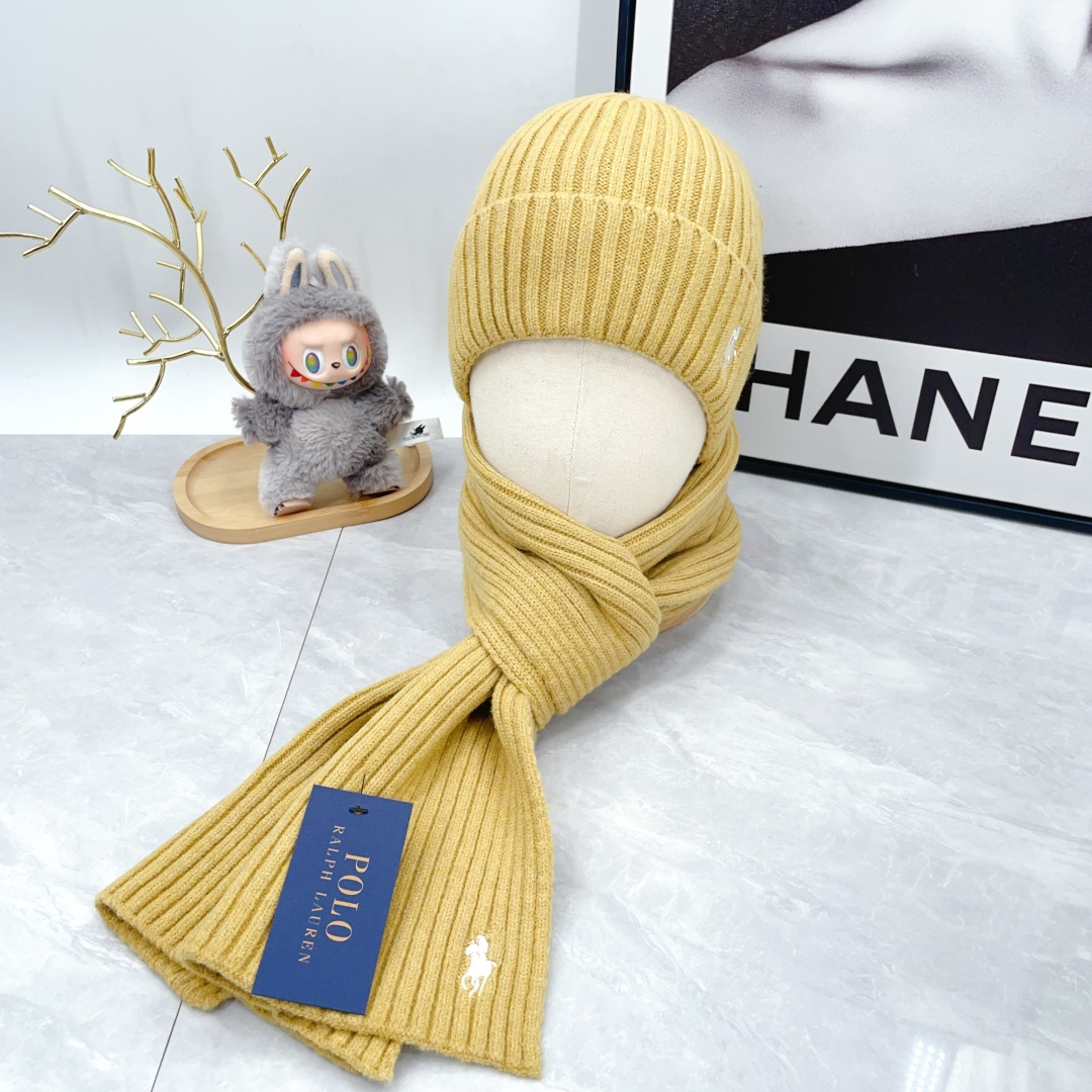 Polo Knit Hat and Scarf Set