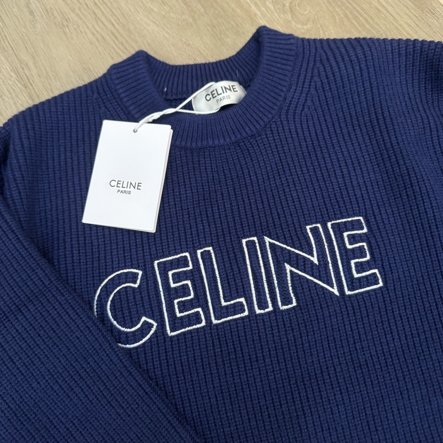 Celine Embroidered Logo Letter Round-Neck Sweater