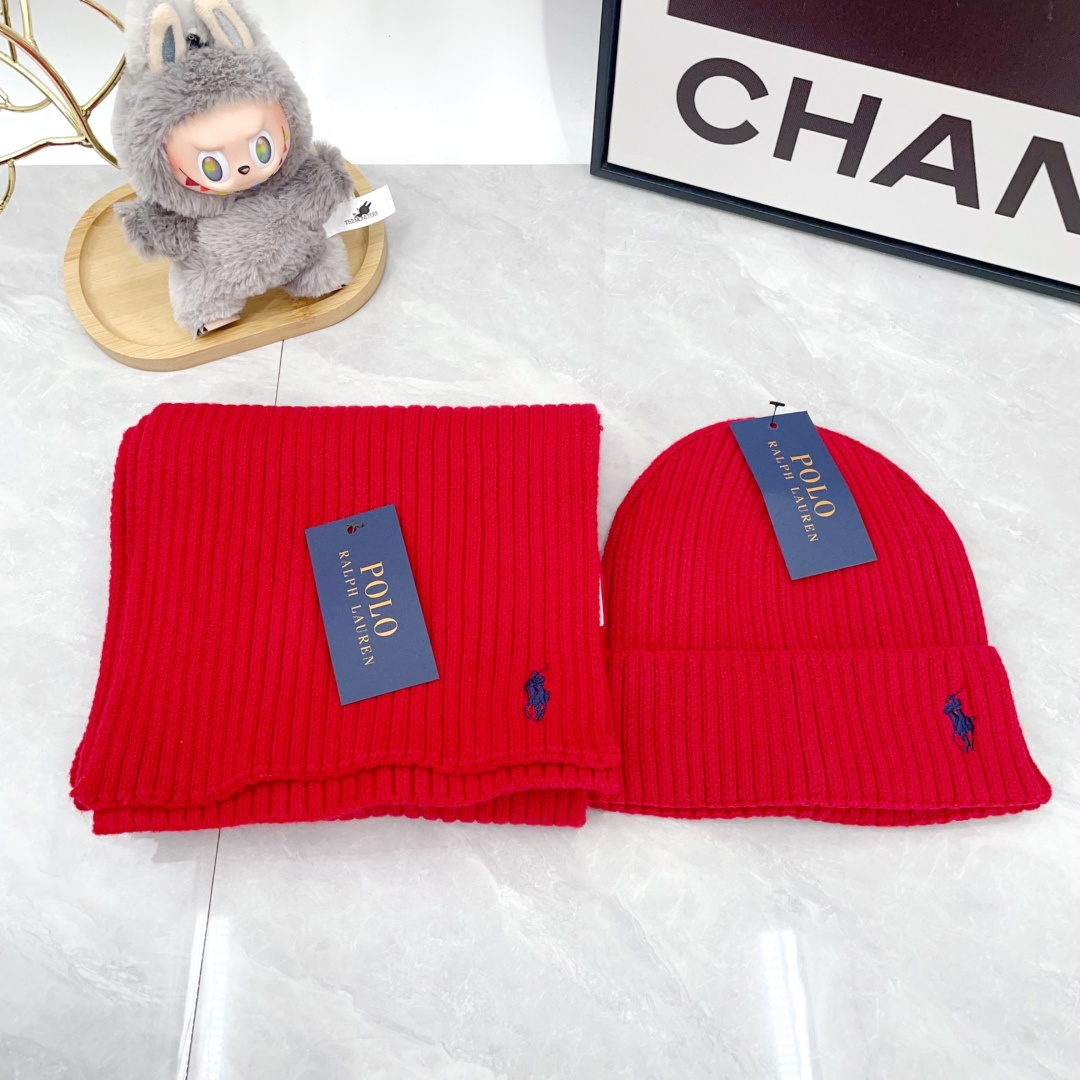 Polo Knit Hat and Scarf Set