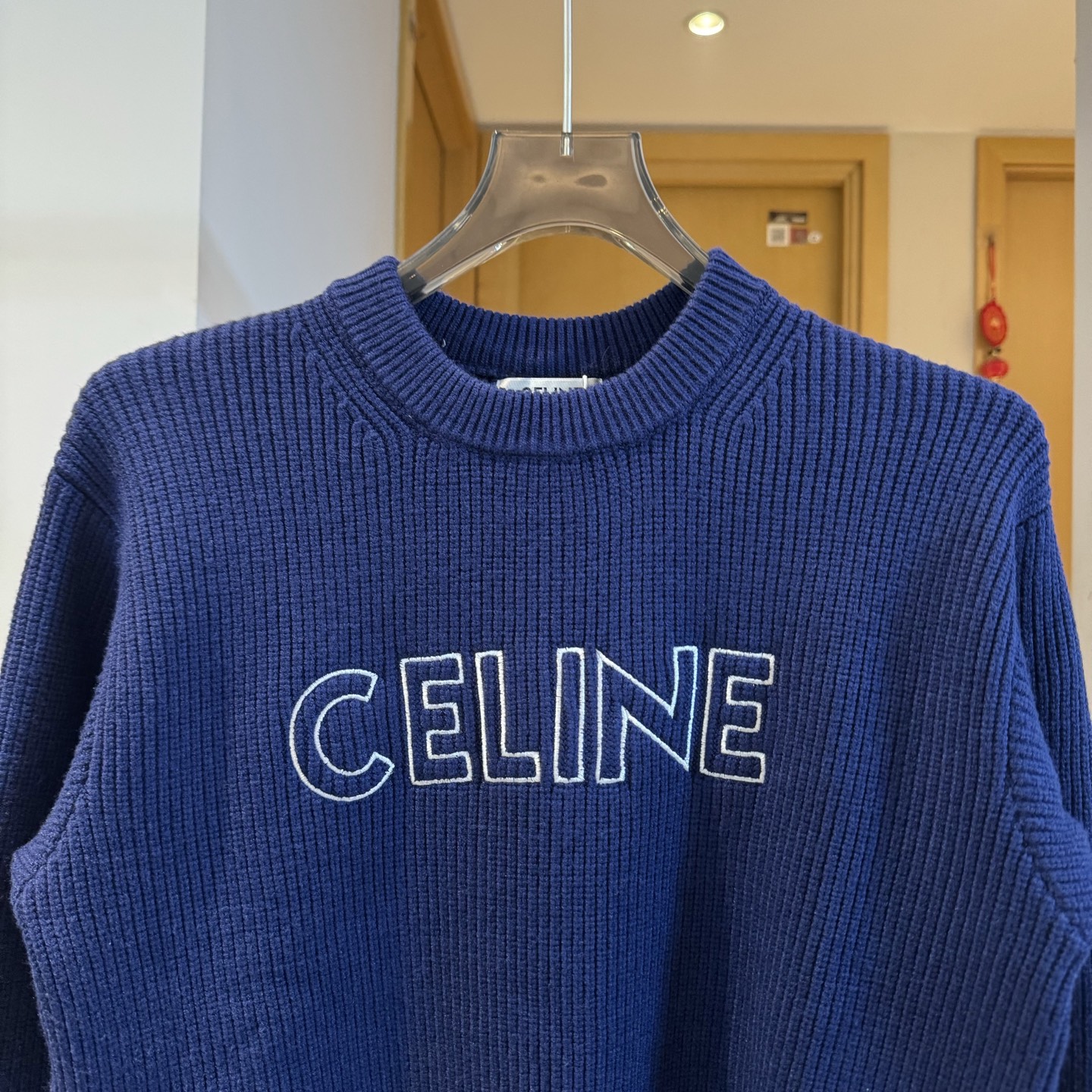 Celine Embroidered Logo Letter Round-Neck Sweater