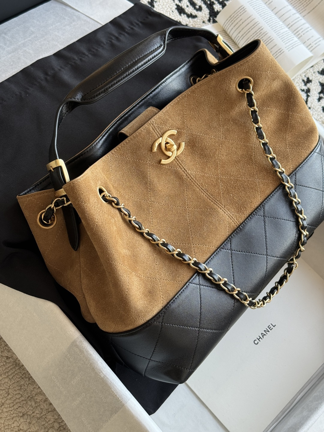 Chanel 25A suede shopping bag