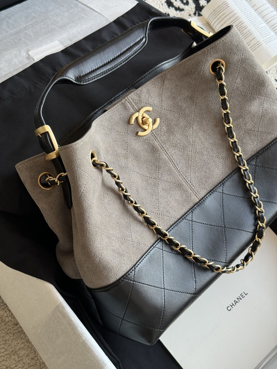 Chanel 25A suede shopping bag