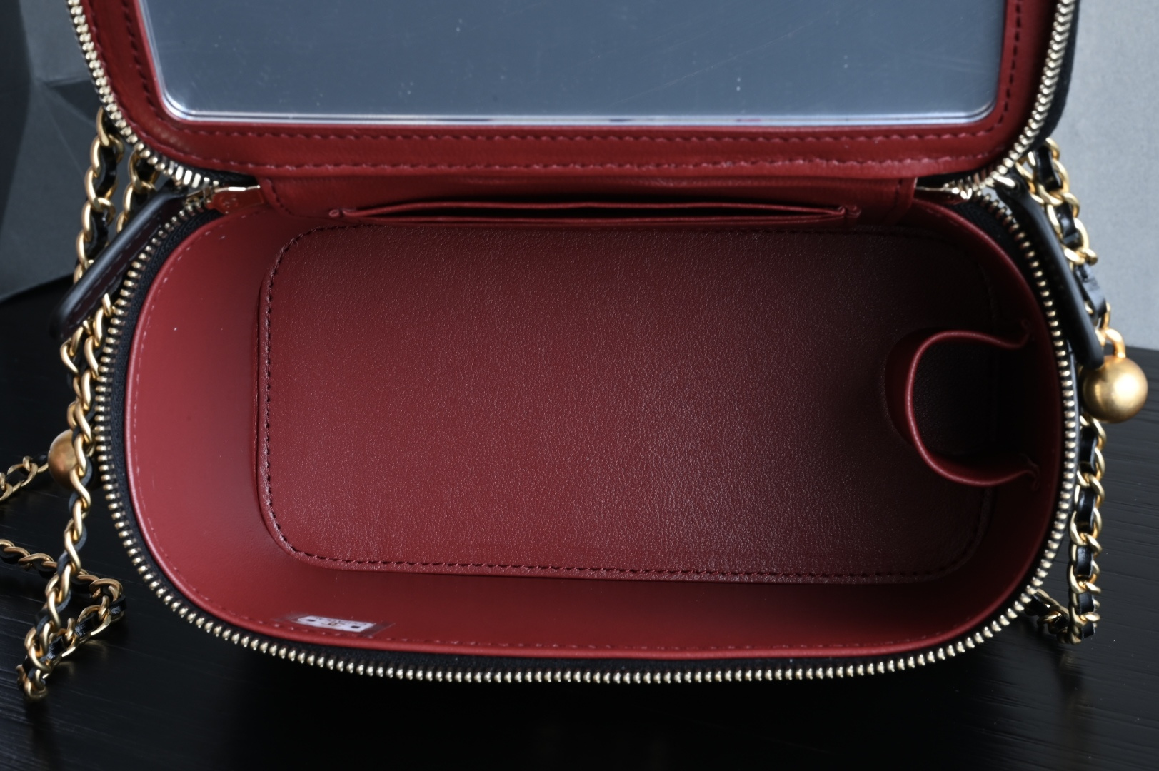 Channel 25s Small Gold Ball Double Bead Chain Cosmetic Bag