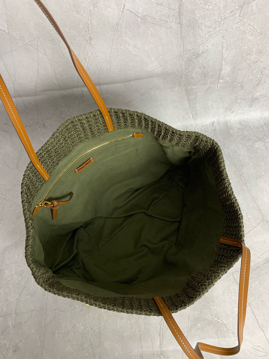 Miumiu raffia straw woven with cotton thread tote bag