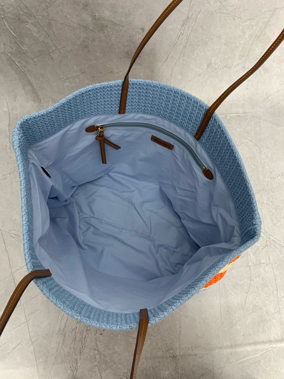 Miumiu raffia straw woven with cotton thread tote bag