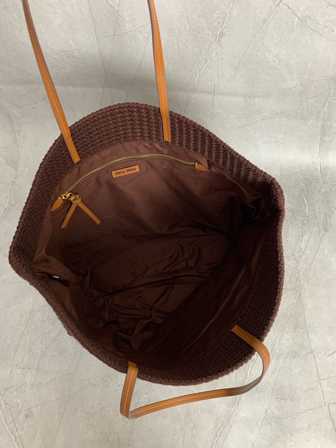 Miumiu raffia straw woven with cotton thread tote bag