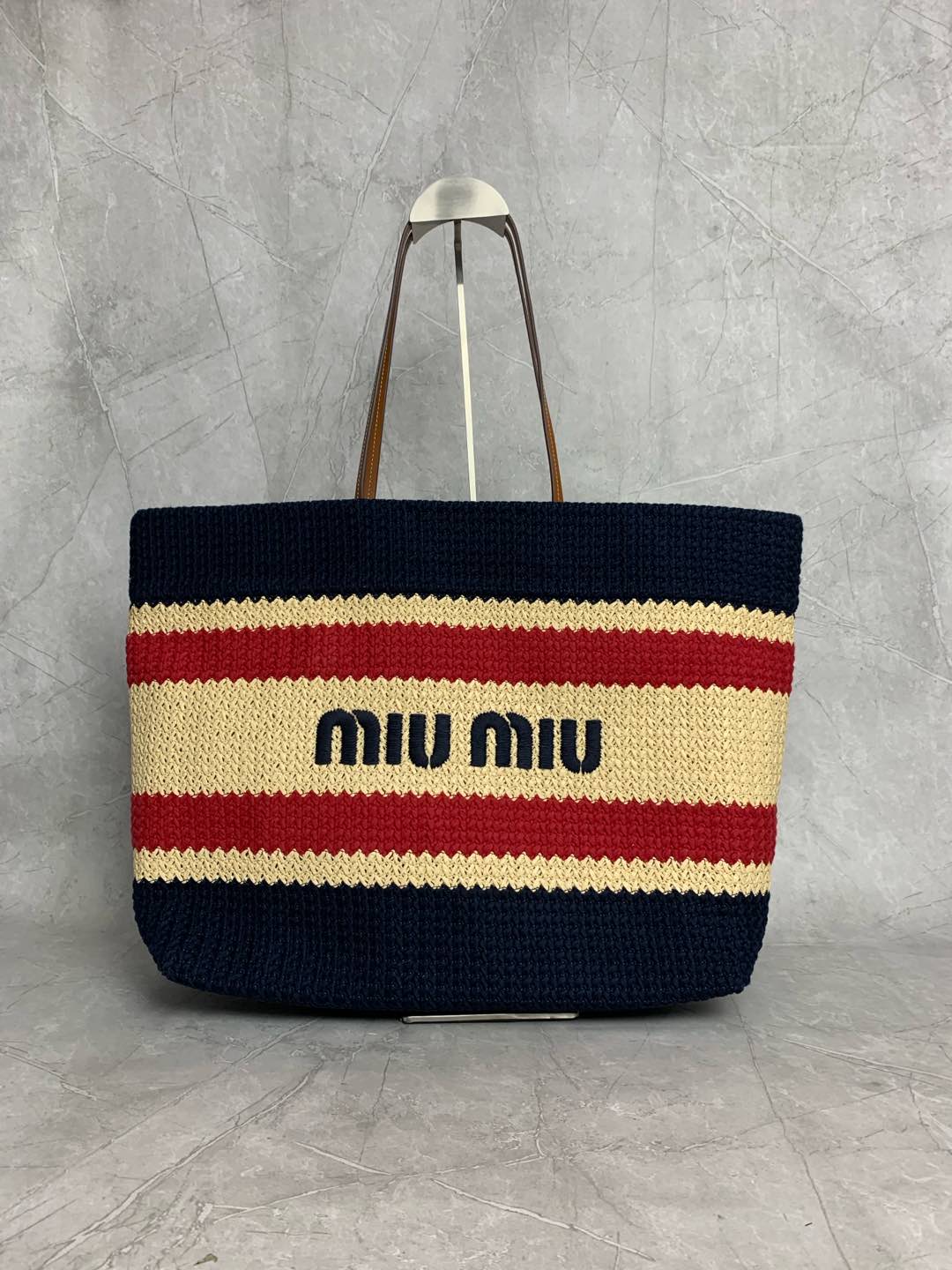 Miumiu raffia straw woven with cotton thread tote bag
