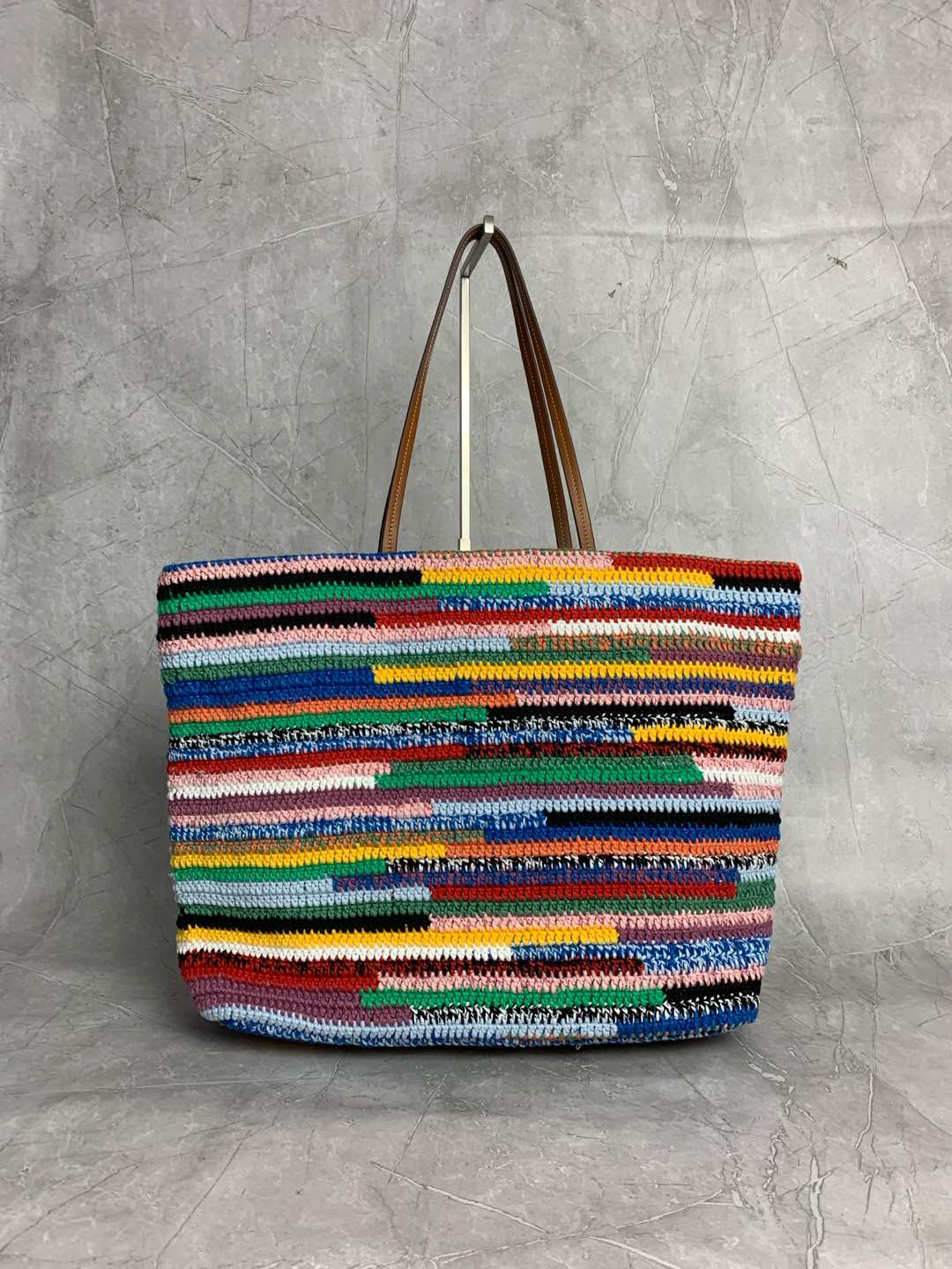 Miumiu raffia straw woven with cotton thread tote bag