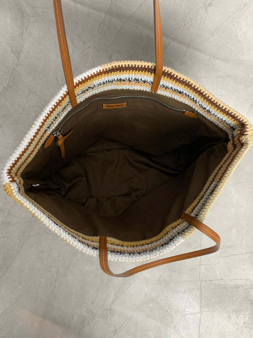 Miumiu raffia straw woven with cotton thread tote bag