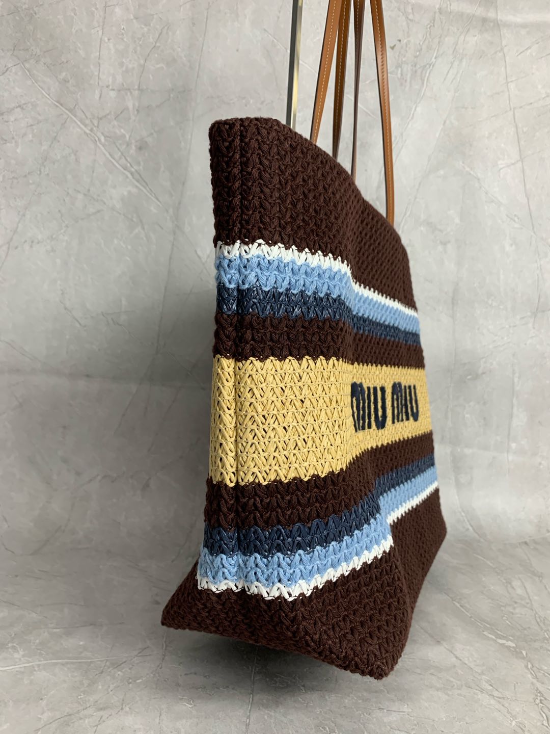 Miumiu raffia straw woven with cotton thread tote bag
