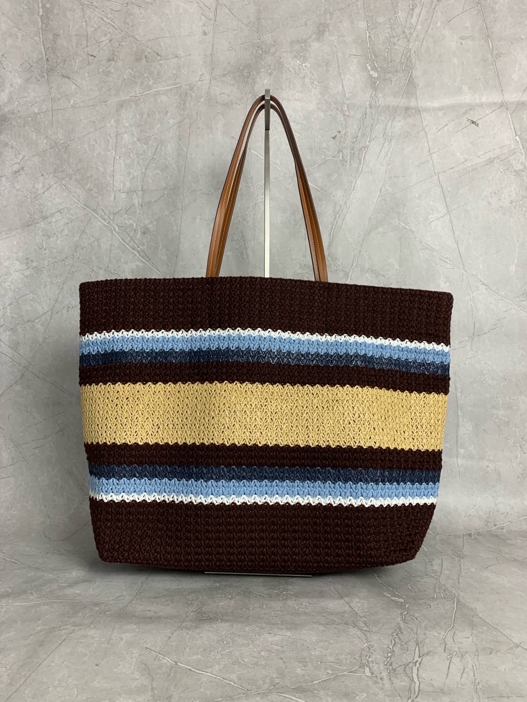 Miumiu raffia straw woven with cotton thread tote bag