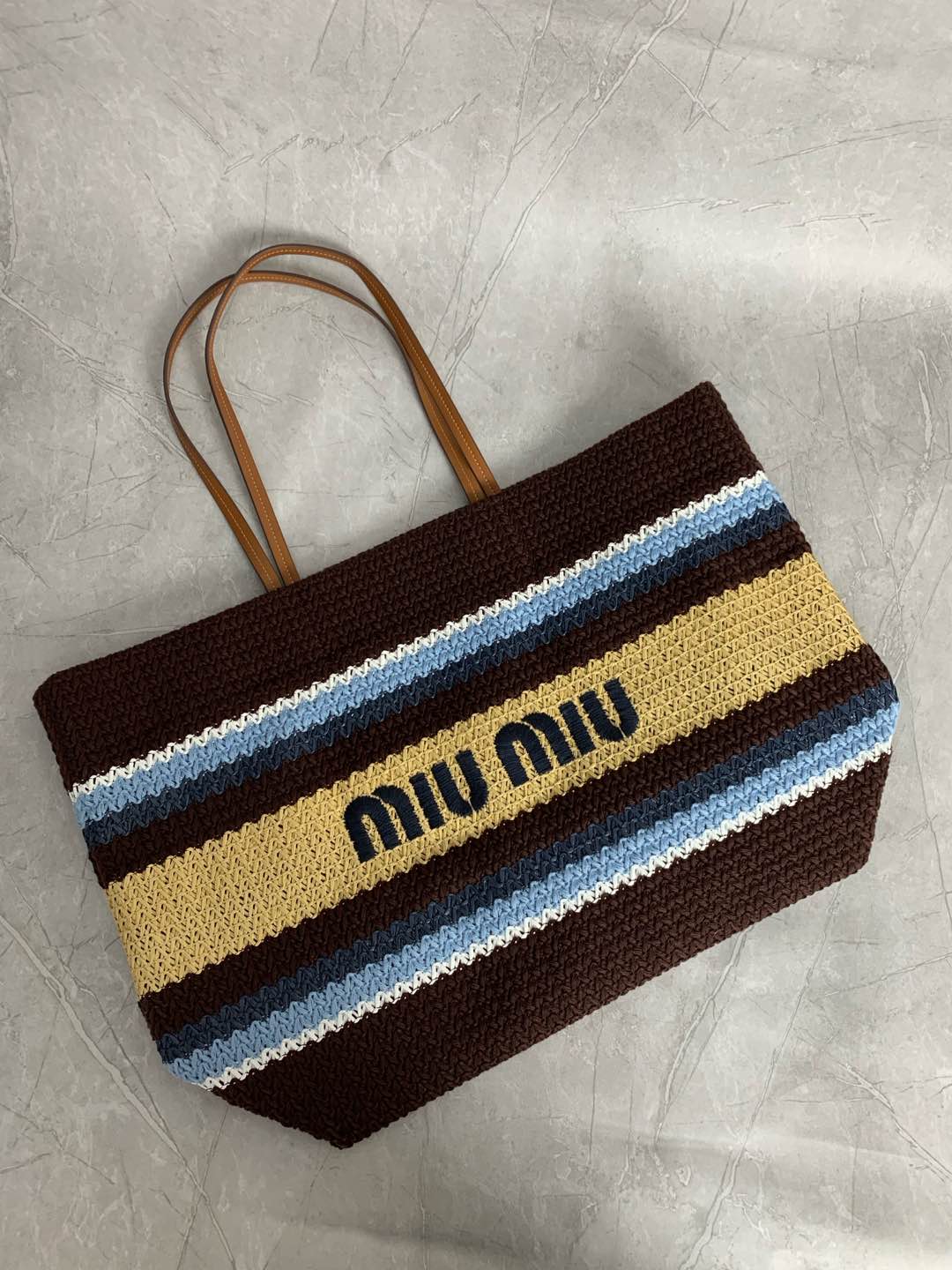 Miumiu raffia straw woven with cotton thread tote bag