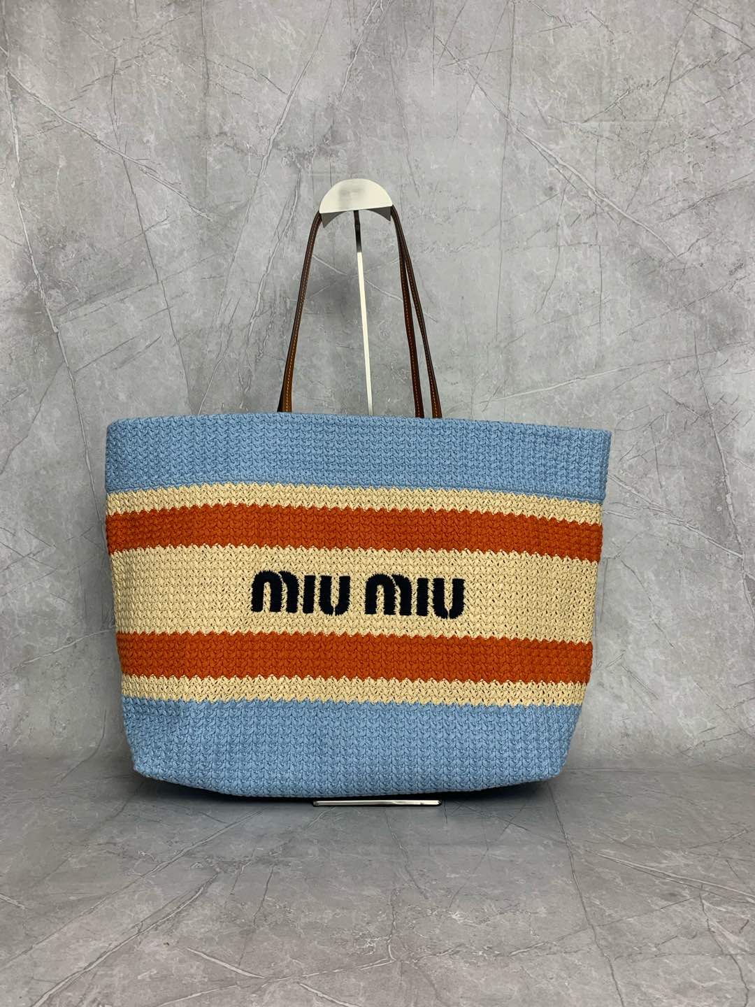 Miumiu raffia straw woven with cotton thread tote bag