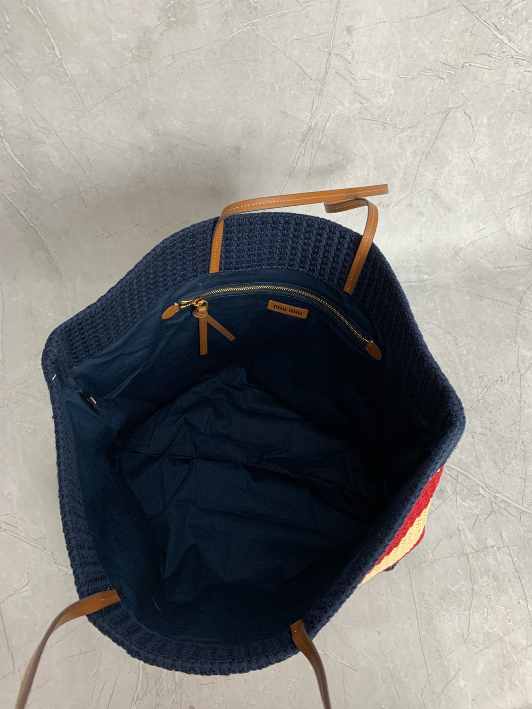 Miumiu raffia straw woven with cotton thread tote bag