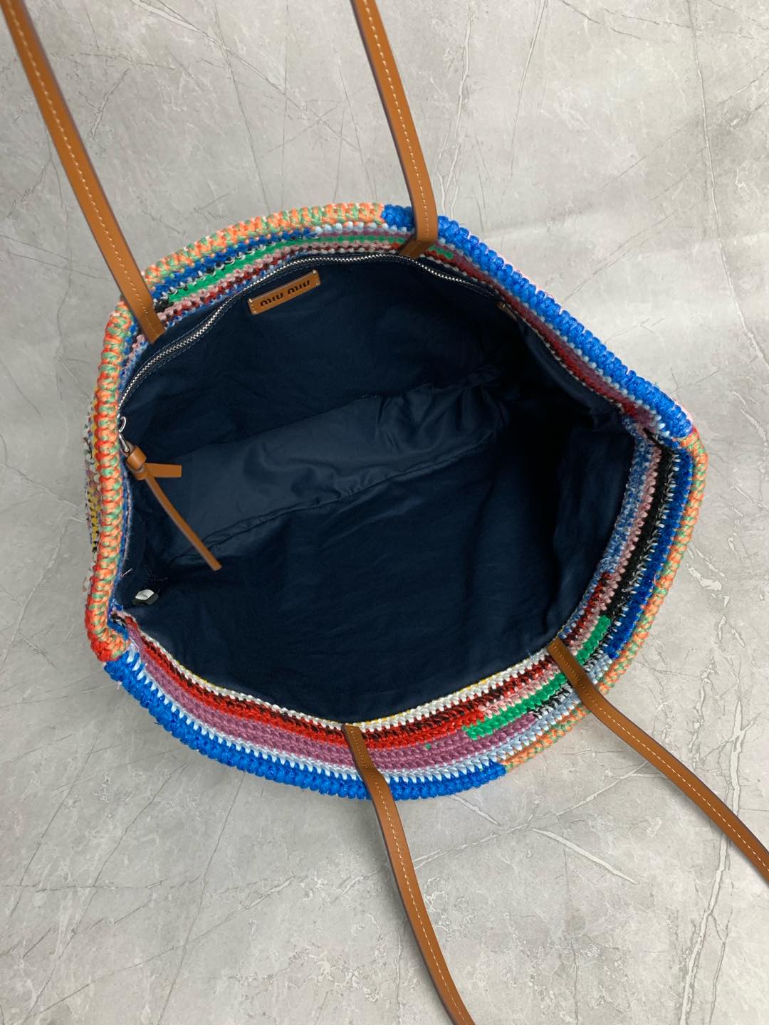 Miumiu raffia straw woven with cotton thread tote bag