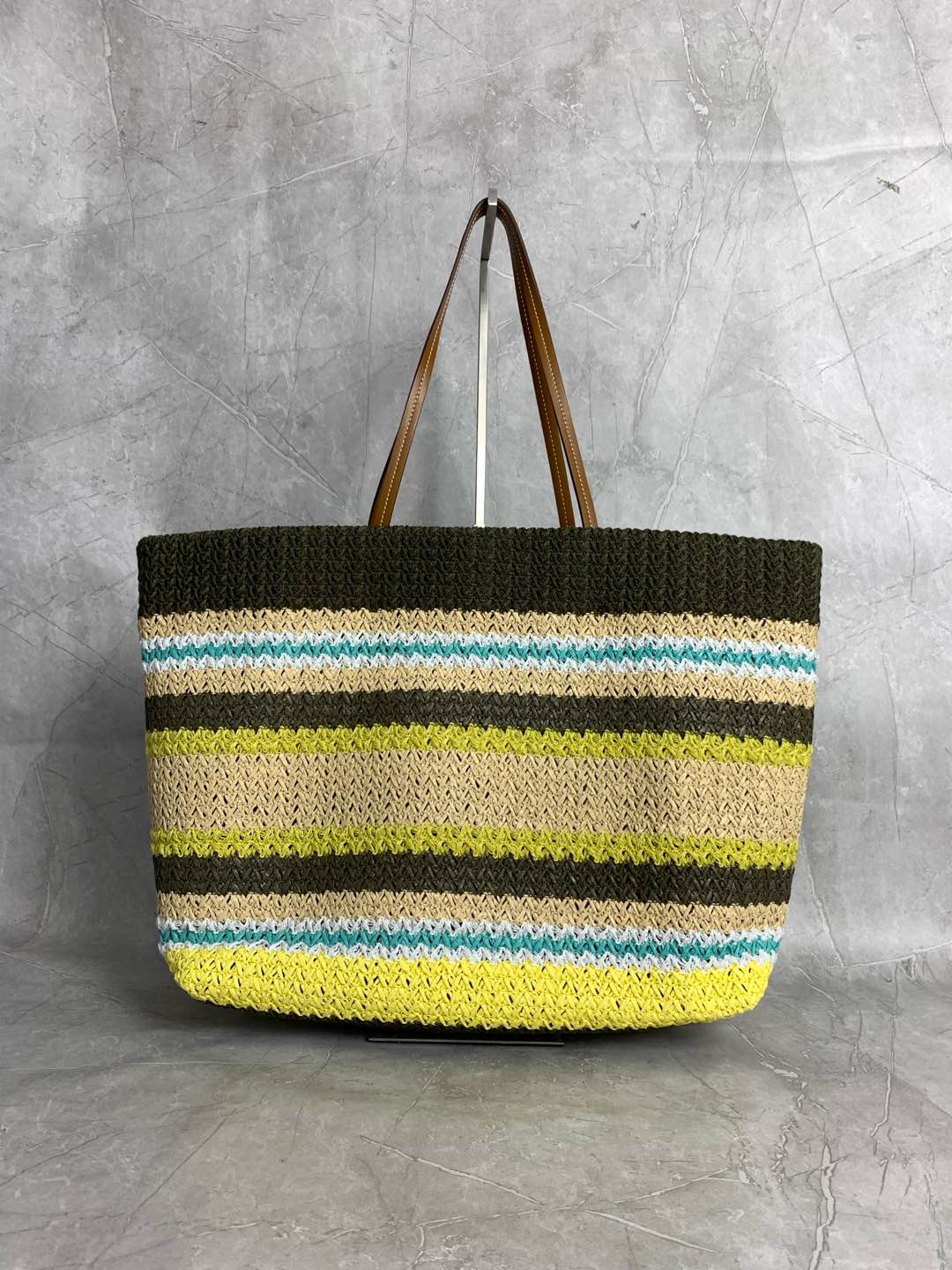 Miumiu raffia straw woven with cotton thread tote bag