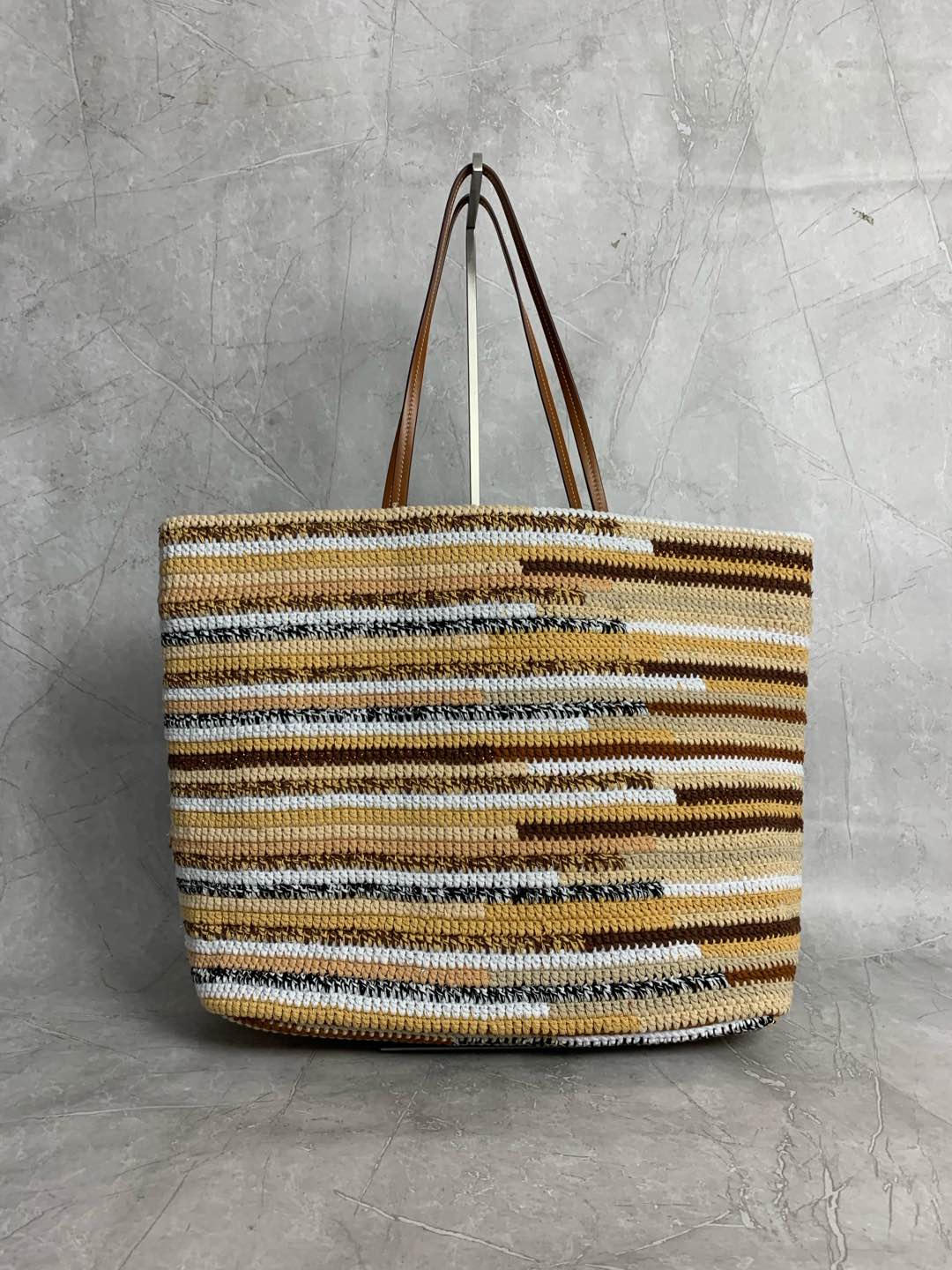 Miumiu raffia straw woven with cotton thread tote bag