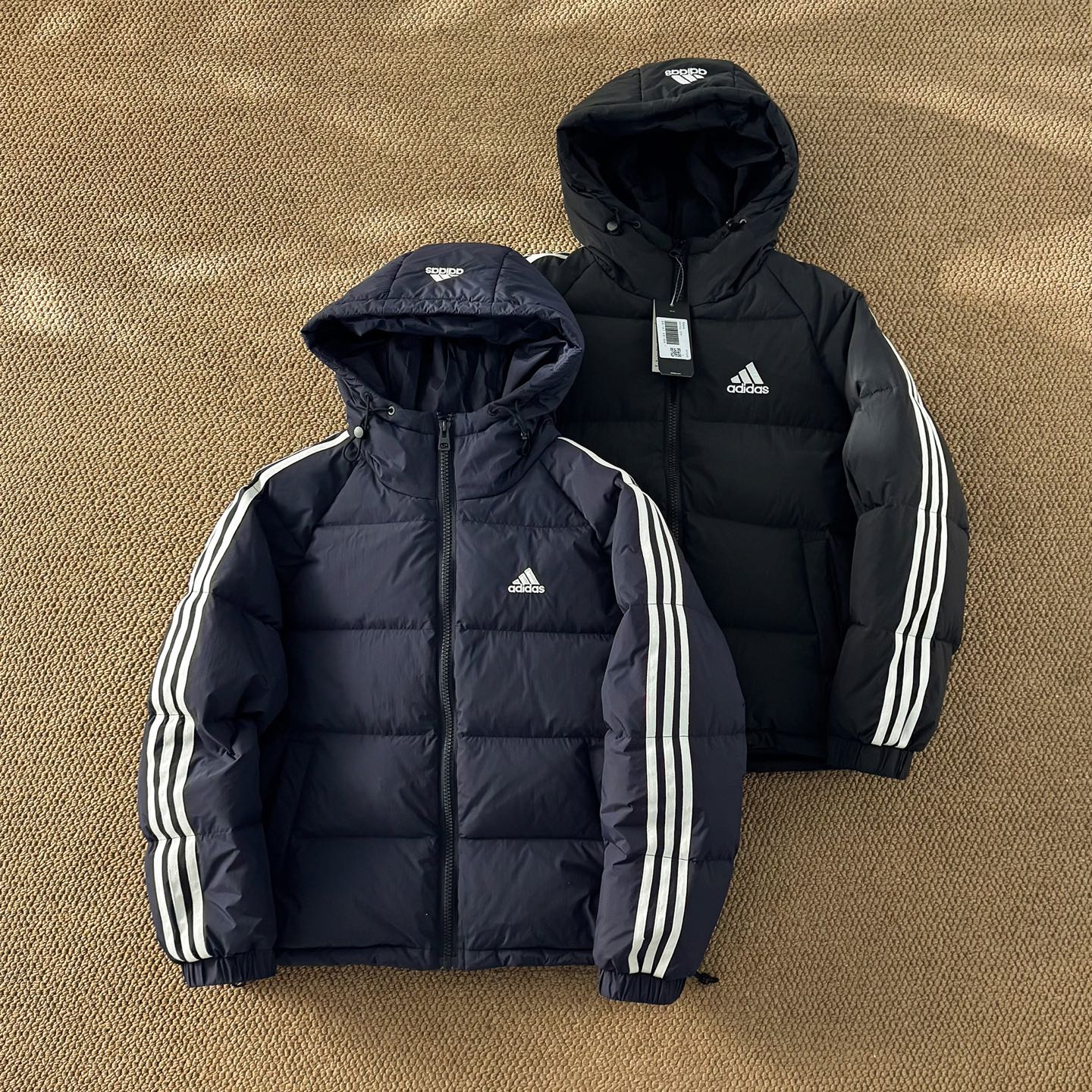 Adidas embroidered three-stripe classic down jacket