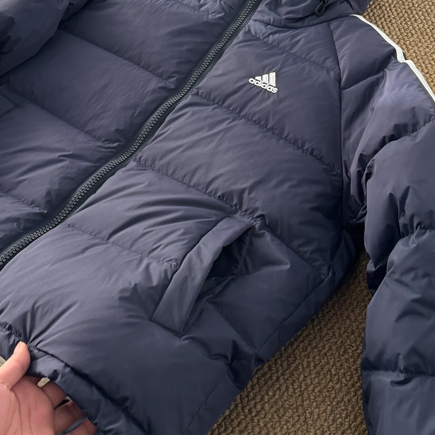 Adidas embroidered three-stripe classic down jacket