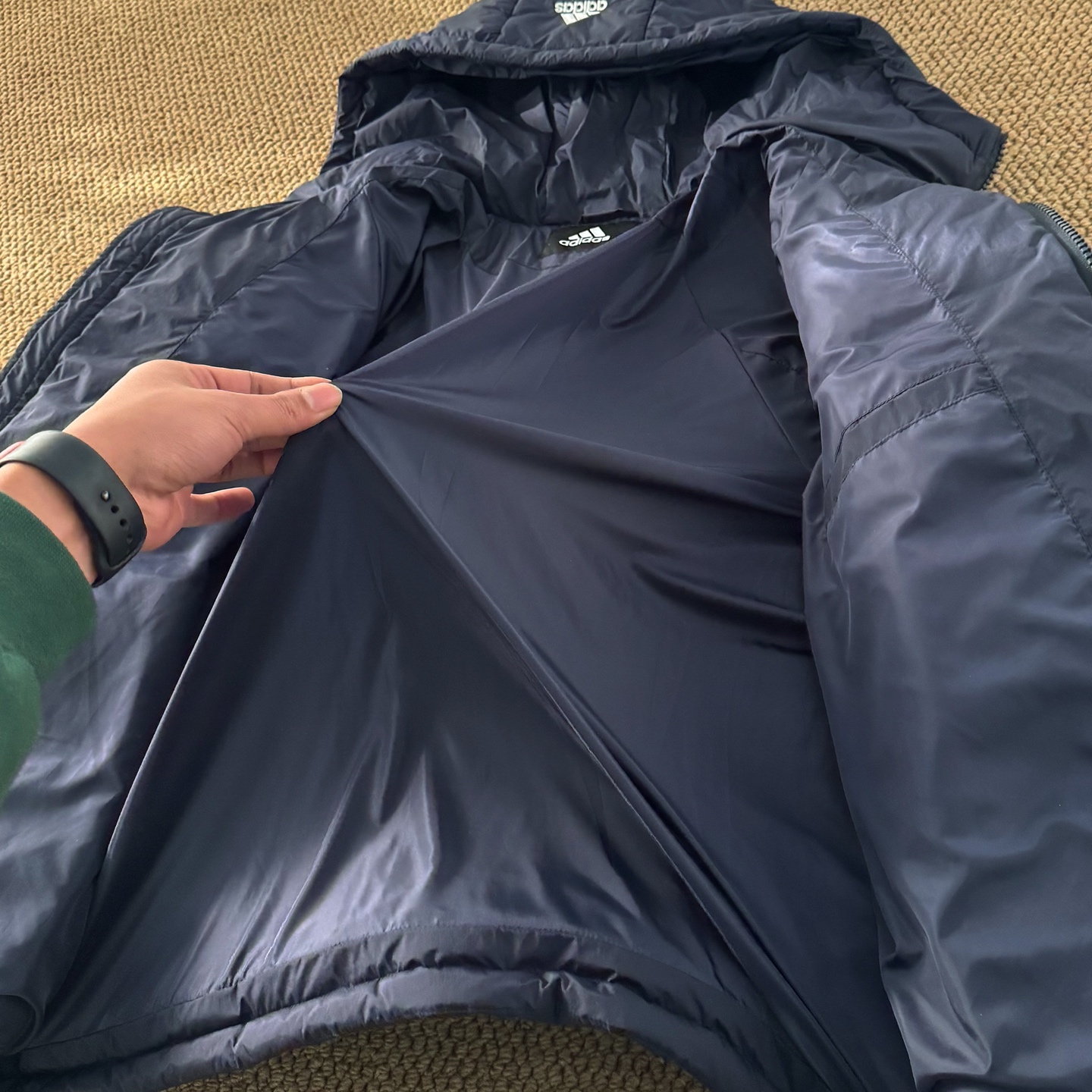 Adidas embroidered three-stripe classic down jacket