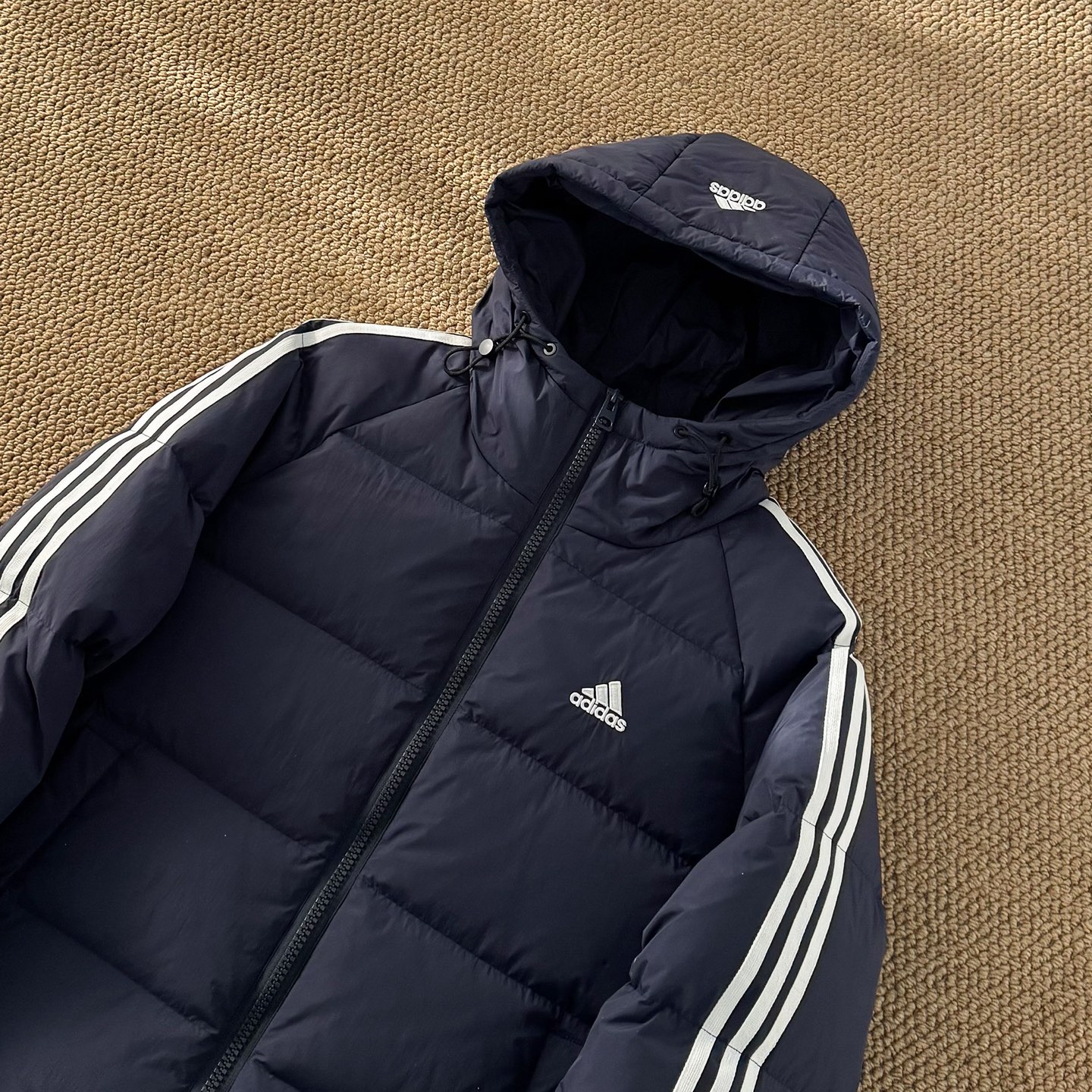 Adidas embroidered three-stripe classic down jacket