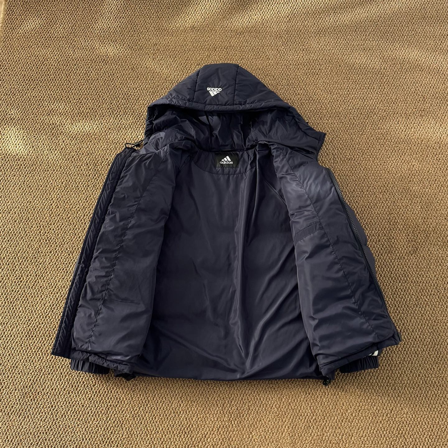 Adidas embroidered three-stripe classic down jacket