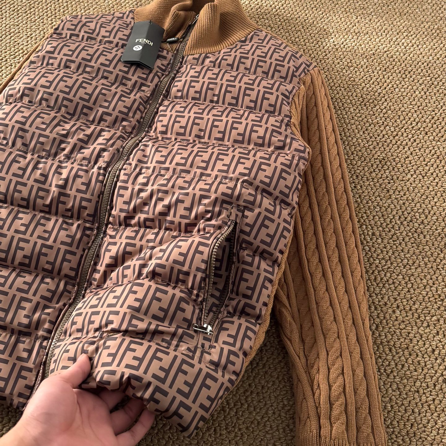 Fendi down jacket with knit sleeves