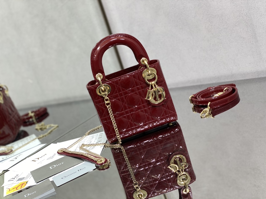 Dior Lady Dior Three-Grame Patent Leather Bag