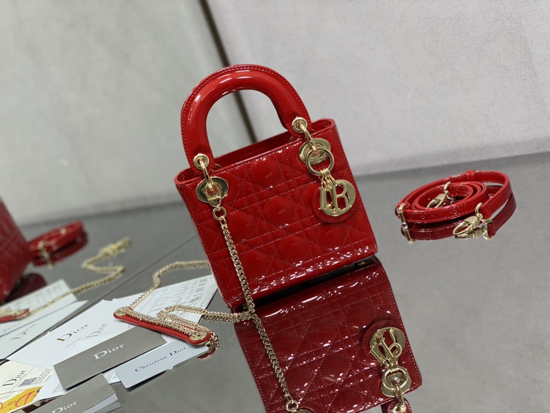 Dior Lady Dior Three-Grame Patent Leather Bag