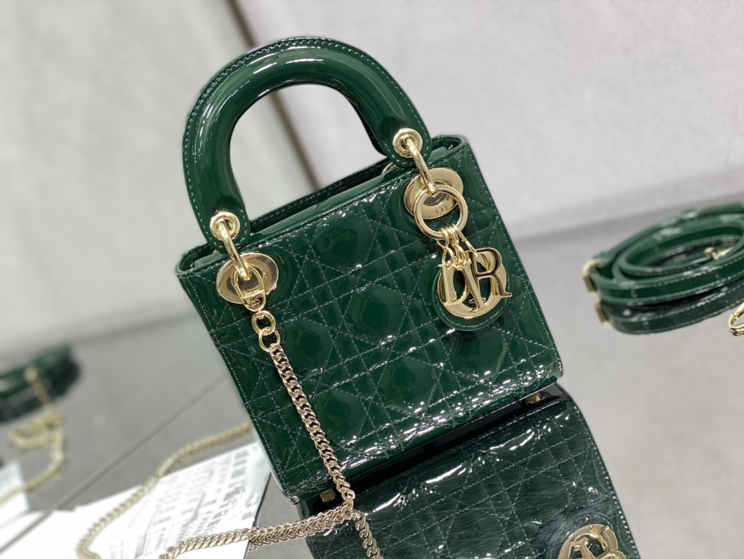 Dior Lady Dior Three-Grame Patent Leather Bag