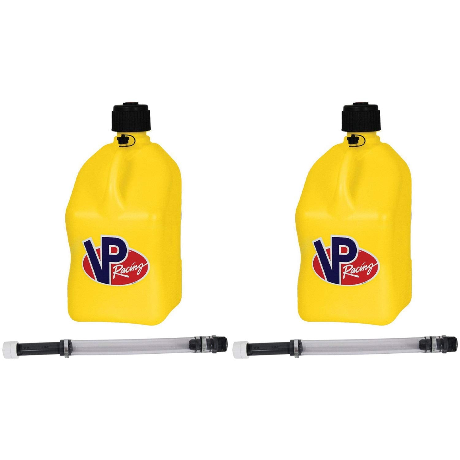 VP Racing Fuels Motorsport 5 Gallon Square Plastic Utility Jug Yellow 2/ 14 Inch Hose (4 Pack) Features Close-Trimmed Cap and Neck for Tight Seal