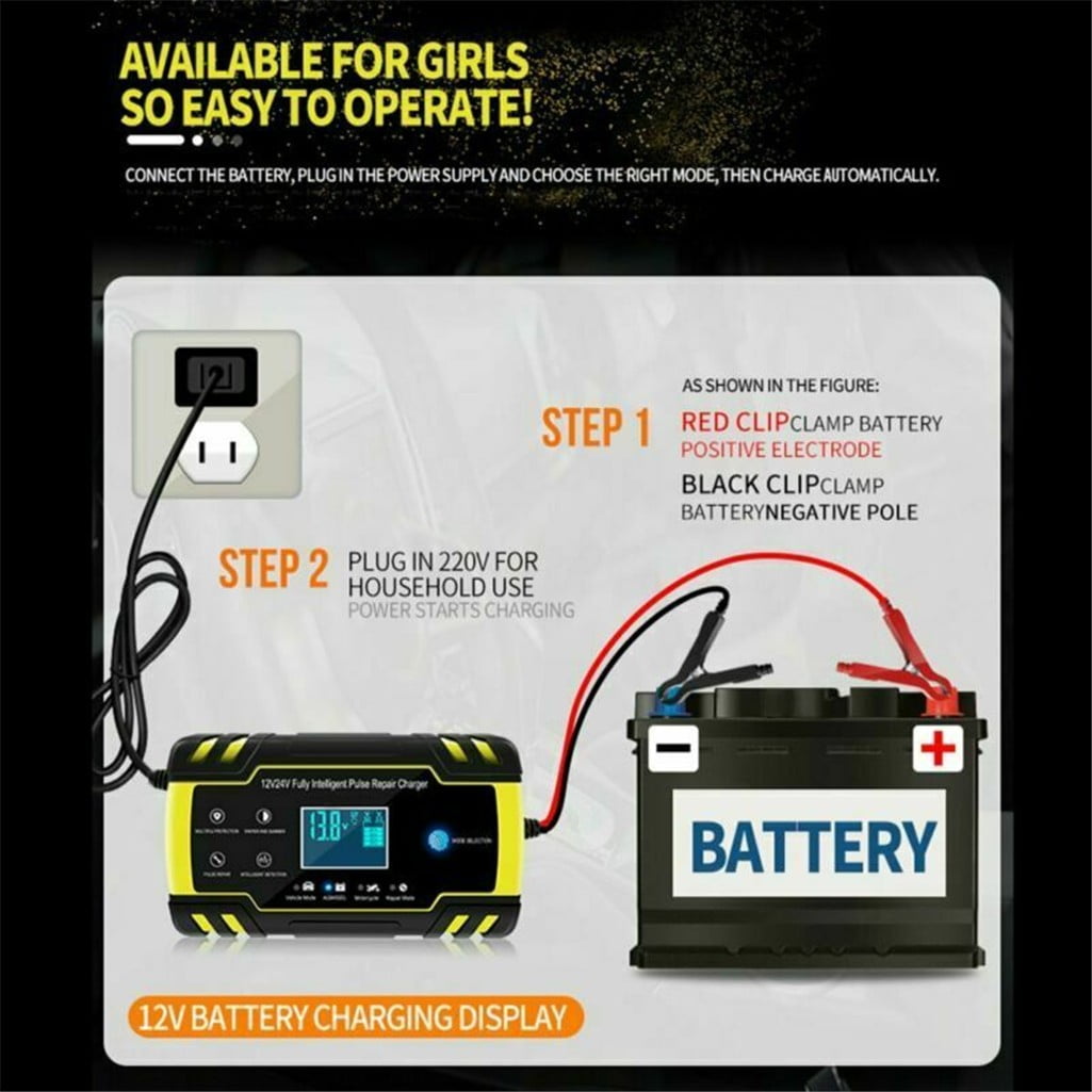 Buodes Summer Savings Clearance Spring Newness Smart Battery Charger 12 / 24V 8A 150Ah Car Battery Charger Car