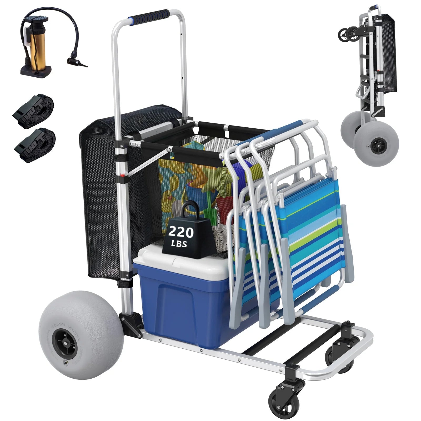 GDLF Foldable Beach Cart with Adjustable Handle and 12