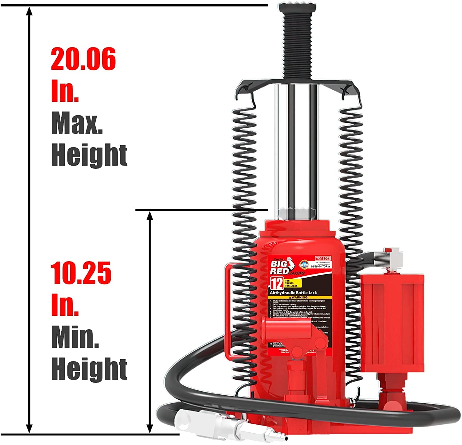 BIG RED 12 Ton Pneumatic Air Hydraulic Bottle Jack with Manual Hand Pump, Red, W9126R