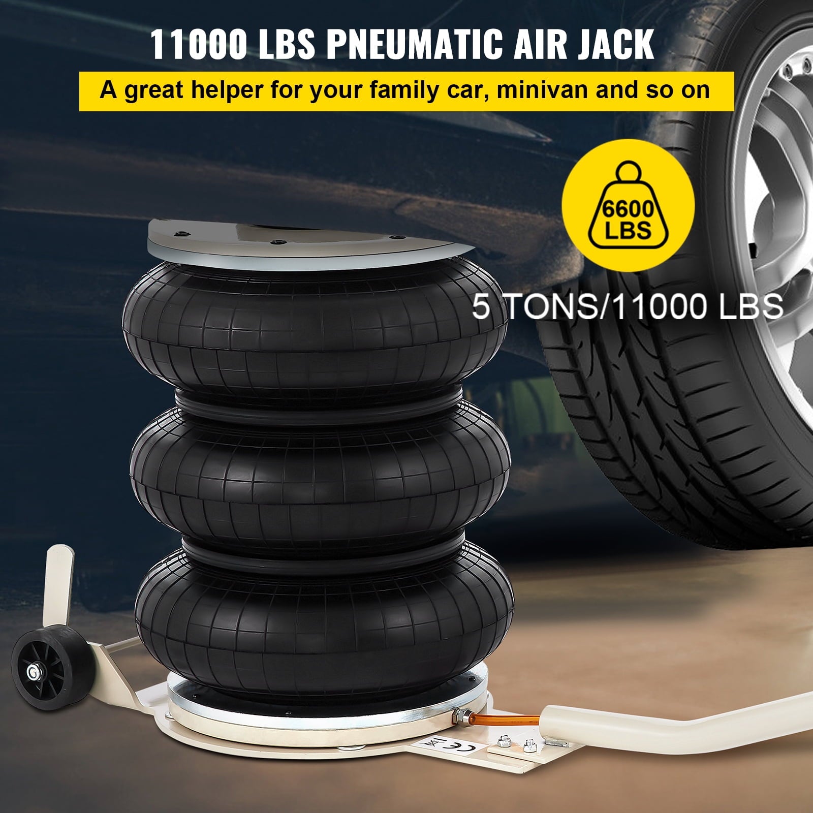 VEVOR Pneumatic Jack 5 Ton/11023 lbs Triple Bag Air Jack Lifting Height 6.5-16Inch Inflatable Car Jack Lifter Pneumatic Air Jack 11023LBS Capacity Extremely Fast Lifting