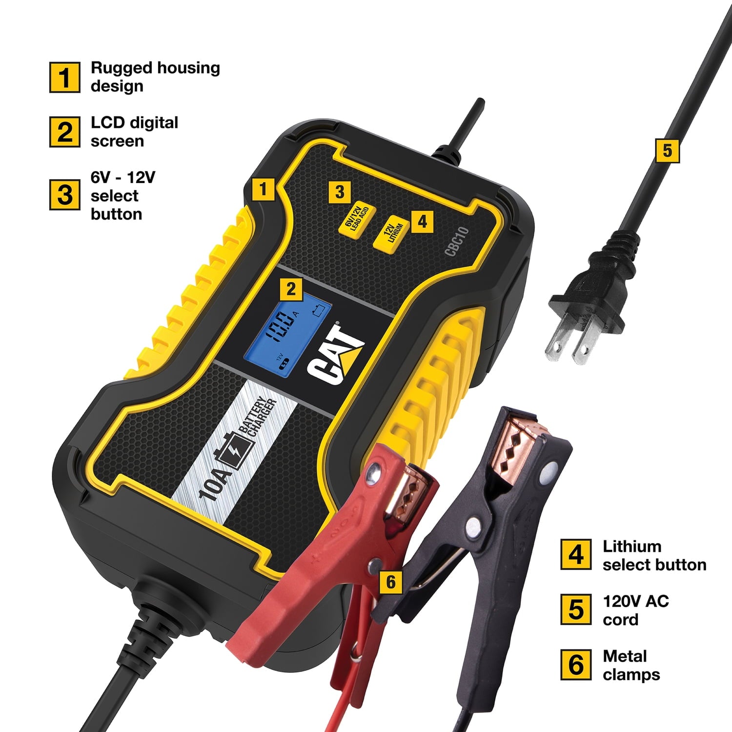 Cat CBC10 Professional 6-Volt/12-Volt 10-Amp Automatic Battery Charger/Maintainer, CBC10