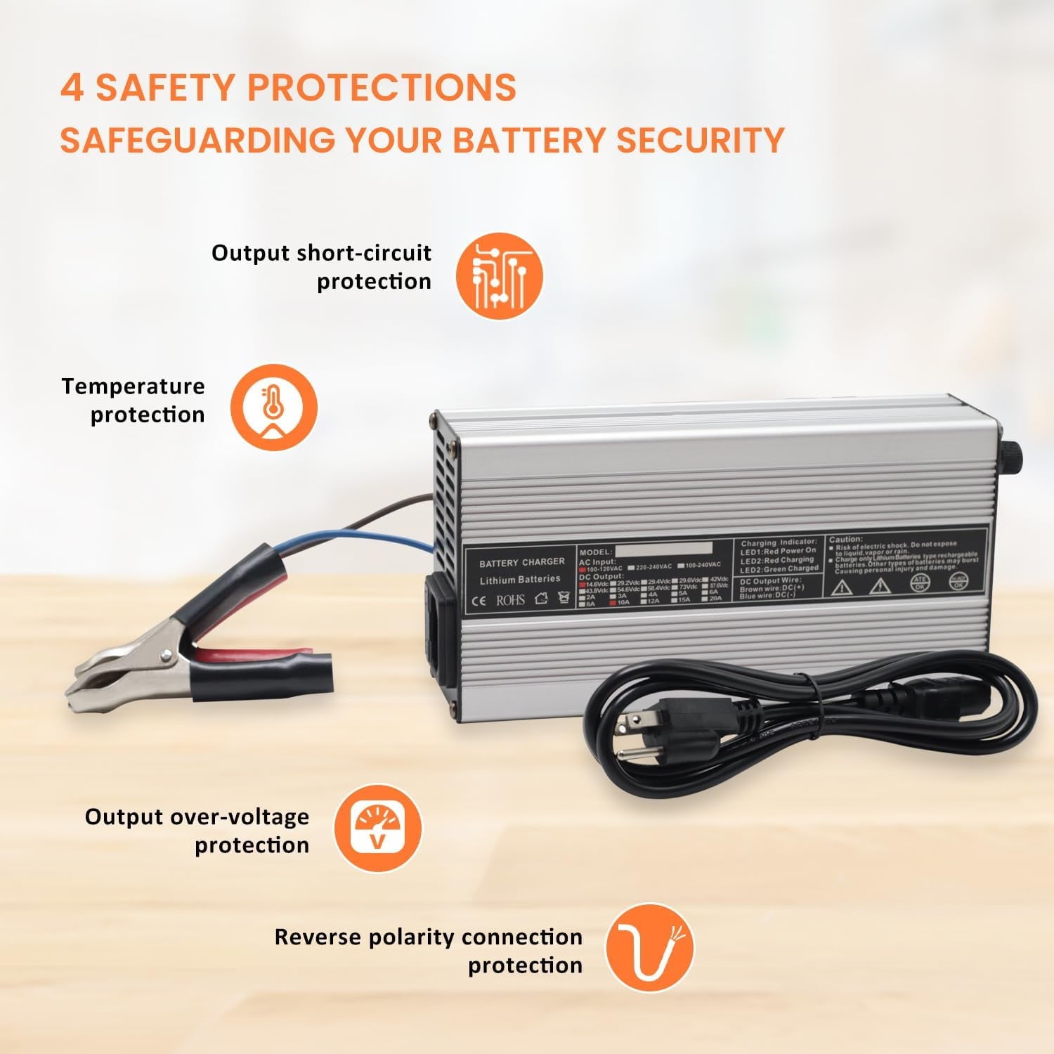 CHINS 12V 10A Lithium Battery Charger 0V Charging Function 14.6V 10A LiFePO4 Battery Charger