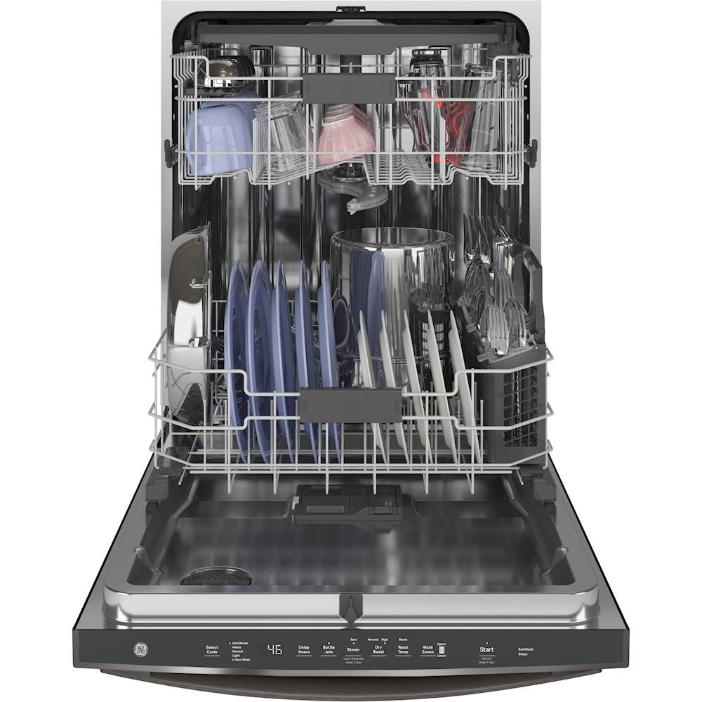 GE - Top Control Built-In Dishwasher with Stainless Steel Tub, 3rd Rack, 46dBA - Black slate