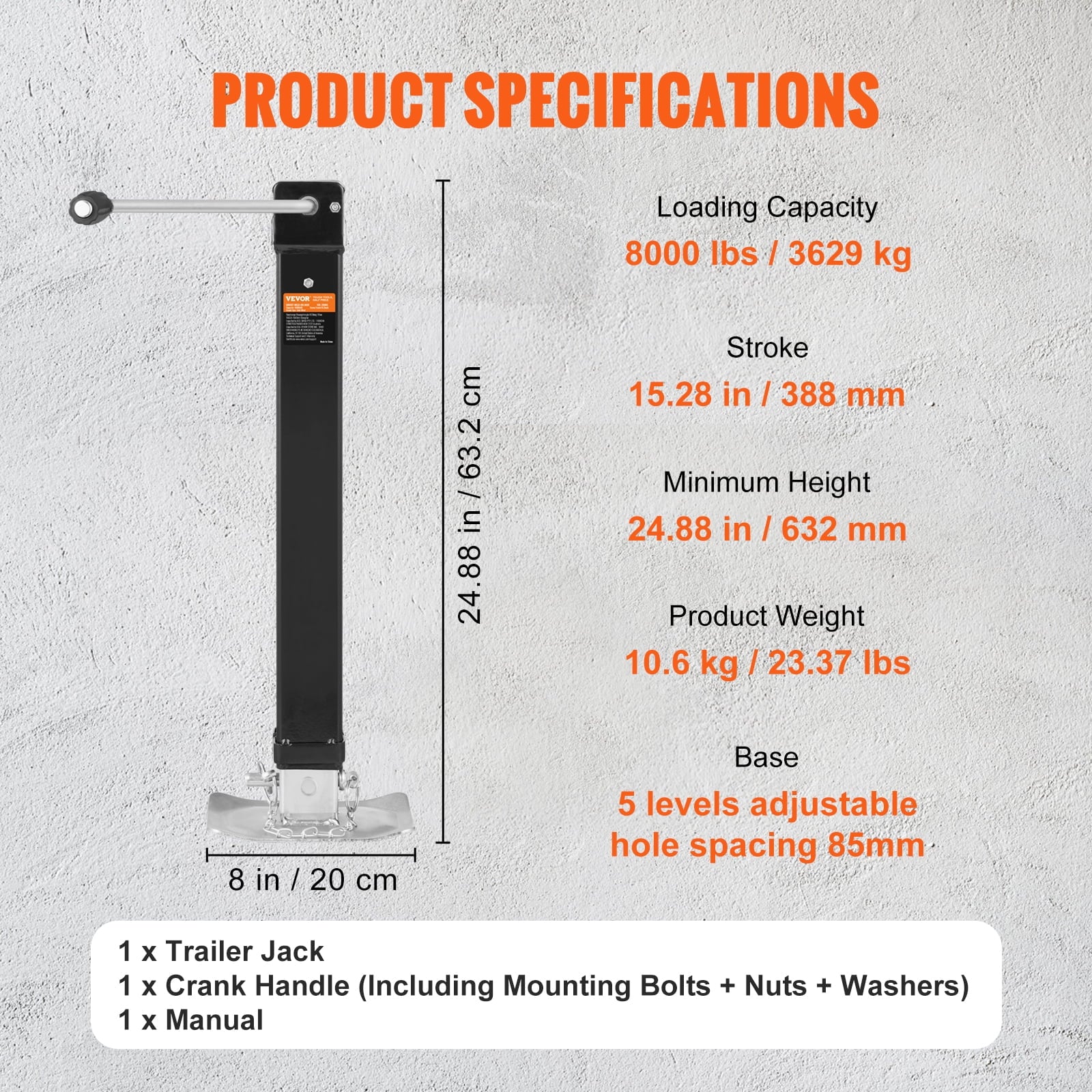 BENTISM Trailer Jack Welded-on Trailer Tongue Jack 8000lb Weight Height Adjustable