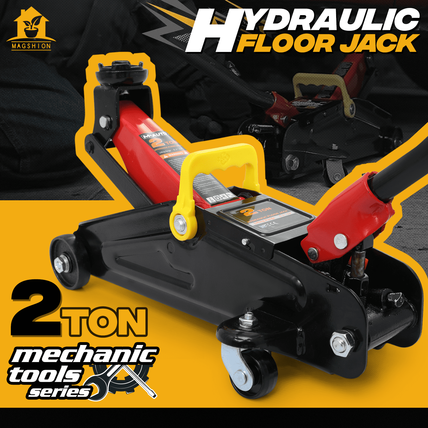 Magshion 2 Ton (4,000 lb) Capacity, Heavy Duty Hydraulic Trolley Service/Floor Jack with Blow Mold Carrying Storage Case, Black