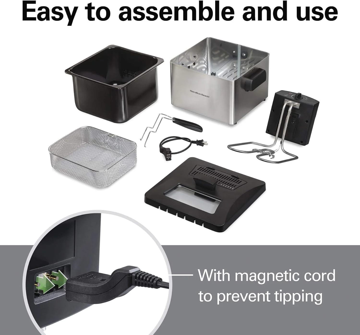 35042 Professional Style Electric Deep Fryer, XL Frying Basket, Lid with View Window, 1800 Watts, 21 Cups / 5 Liters Oil Capacity, Stainless Steel