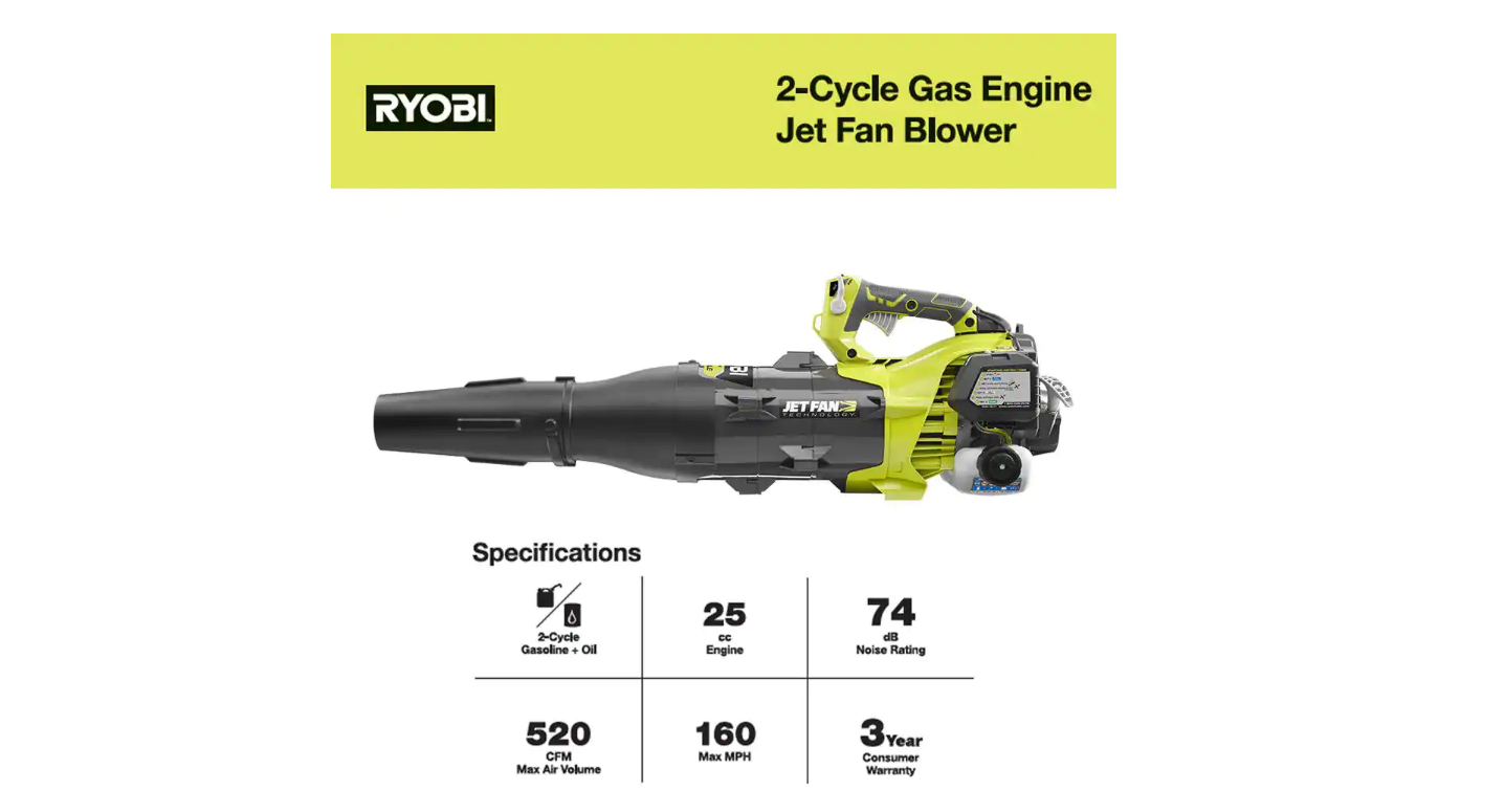 RYOBI RY25AXB 160 MPH 520 CFM 25cc Gas Jet Fan Blower