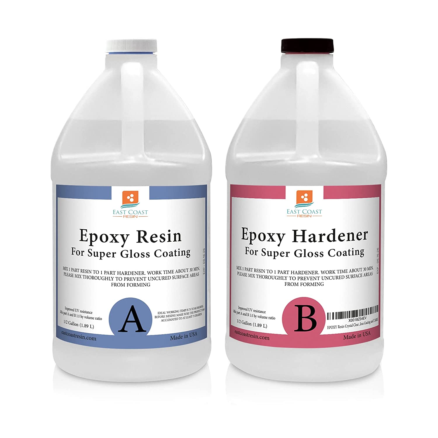 East Coast Resin Epoxy Resin 1 Gallon Kit | 1:1 Crystal Clear Resin and Hardener for Super Gloss Coating | for Bars�� Tabletop�� Art�� Jewelry�� Casting Molds | Safe for Use on Wood�� Metal�� Stone�� Plastic�� Marine Sealer